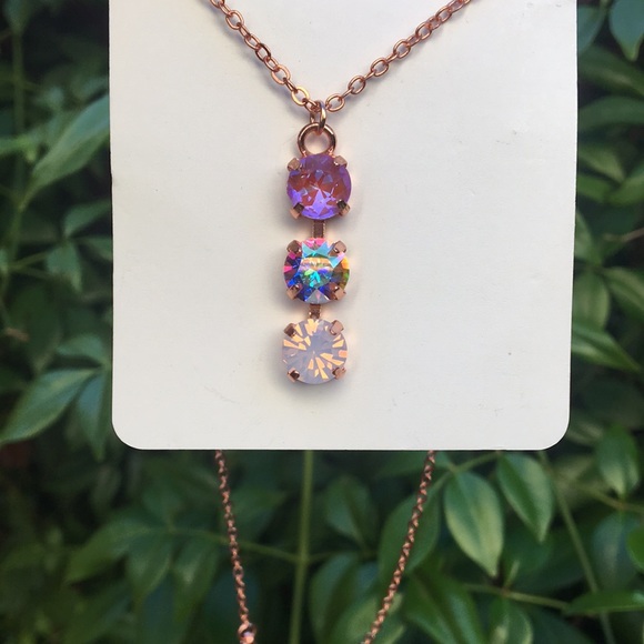 Aurora Borealis, Pink Opal + Violet Crystal Drop Necklace - Picture 15 of 16
